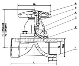 EG11W/J-10/16 type Manual internal thread diaphragm valve constructral diagram