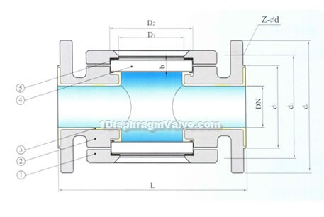 Straight-through fluorine lined visual glass constructral diagram